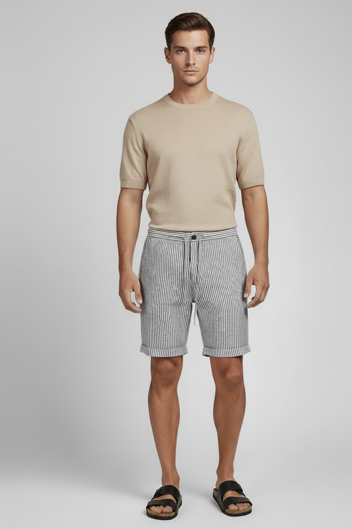 Bermuda Masculina de Linho - Listrada